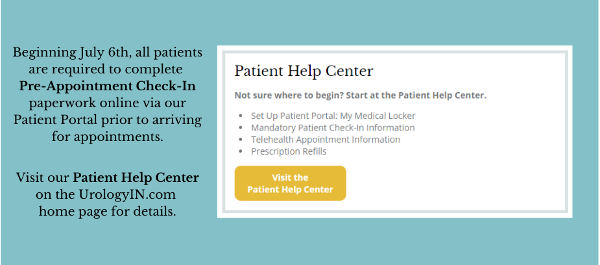 Pre-Appointment Check-In At Urology of Indiana Required Beginning July 6th, 2020